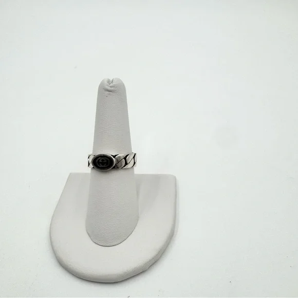 Gucci Sterling Silver Interlocked G Black Enamel Chain Link Ring - 17 - Picture 2 of 3